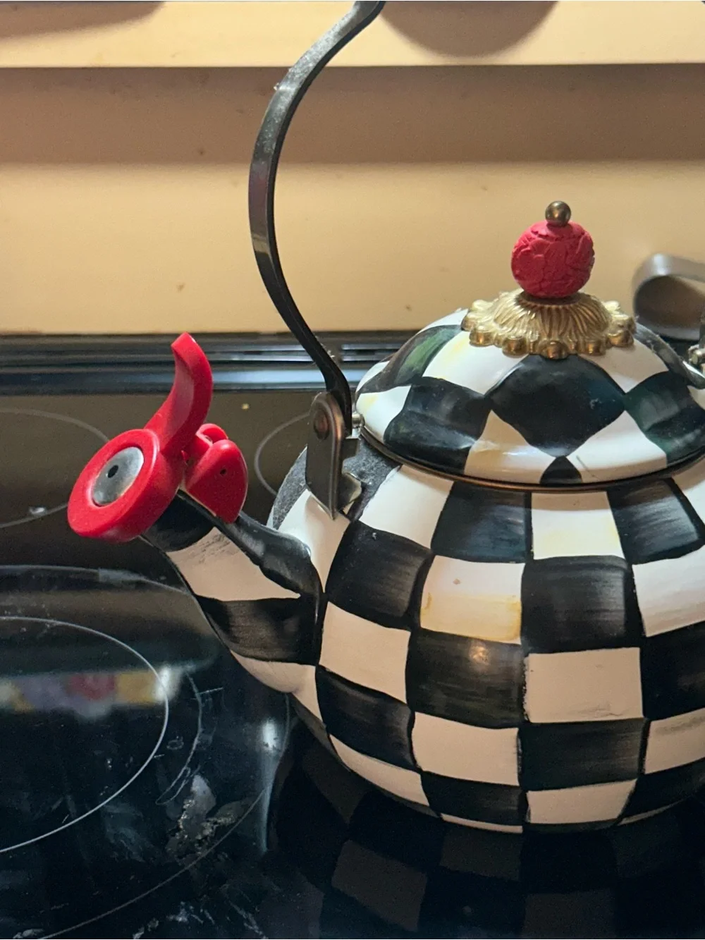 Mackenzie-Childs Checkerboard Black & White Decorative Stovetop Teakettle